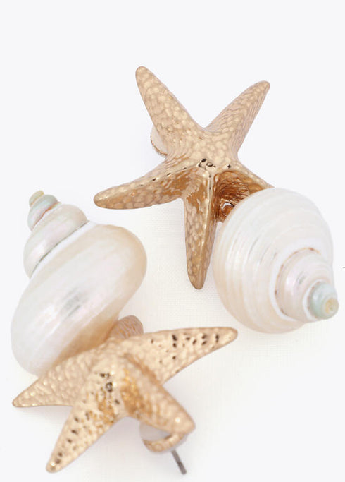Pendiente Combinado Maxi Estrella Metálica y Caracola Natural Lola Casademunt
