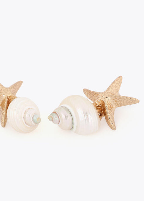 Pendiente Combinado Maxi Estrella Metálica y Caracola Natural Lola Casademunt