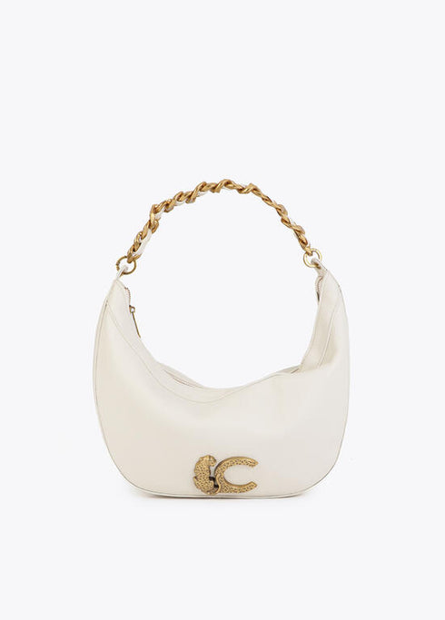 Bolso media luna con LC animal y cadena CRUDO
