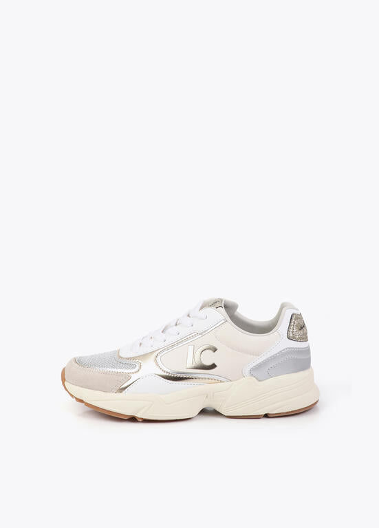 Deportiva con suela tipo running con tejidos combinados y detalles en piel CRUDO-METAL