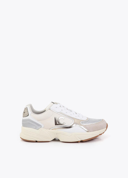 Deportiva con suela tipo running con tejidos combinados y detalles en piel CRUDO-METAL