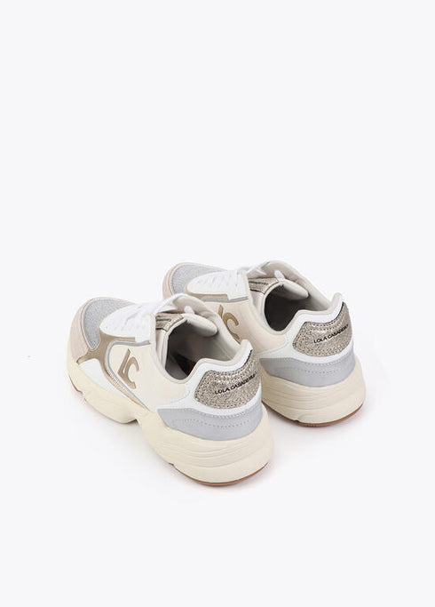 Deportiva con suela tipo running con tejidos combinados y detalles en piel CRUDO-METAL