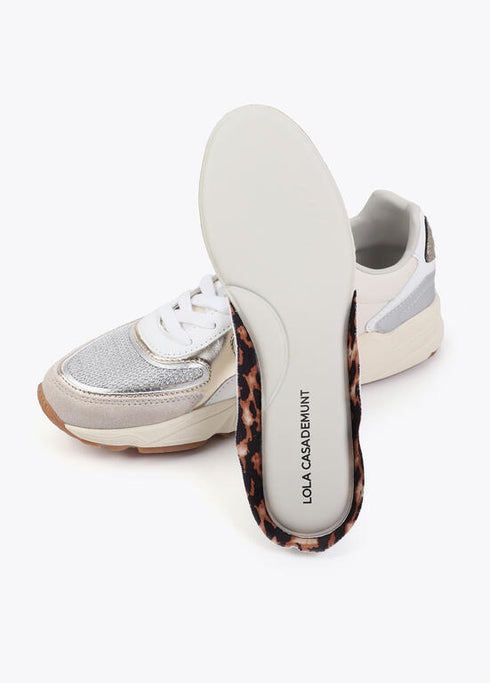 Deportiva con suela tipo running con tejidos combinados y detalles en piel CRUDO-METAL