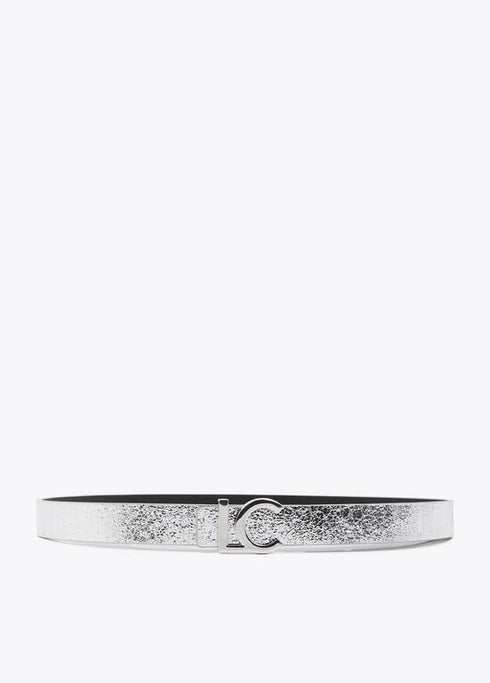 Cinturón reversible hebilla LC metalizado plata NEGRO-METAL