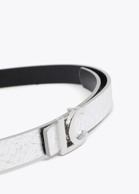 Cinturón reversible hebilla LC metalizado plata NEGRO-METAL