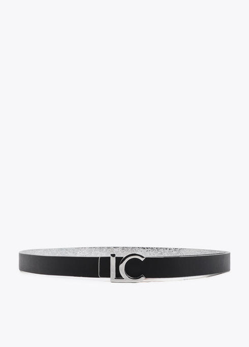 Cinturón reversible hebilla LC metalizado plata NEGRO-METAL