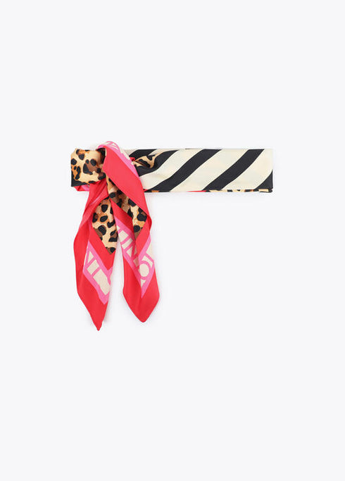 Pañuelo satinado con estampado combinado de rallas y leopardos NEGRO-MULTICOLO