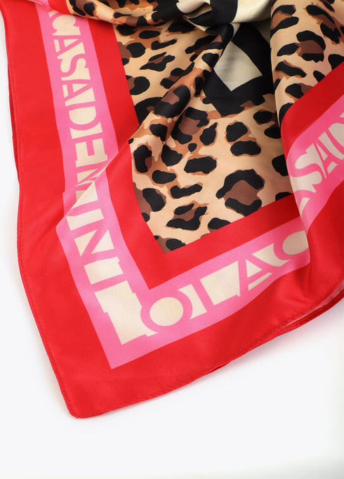 Pañuelo satinado con estampado combinado de rallas y leopardos NEGRO-MULTICOLO