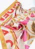Pañuelo satinado con diferentes motivos florales y tigres ROSA-AMARILLO