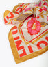 Pañuelo satinado con diferentes motivos florales y tigres ROSA-AMARILLO