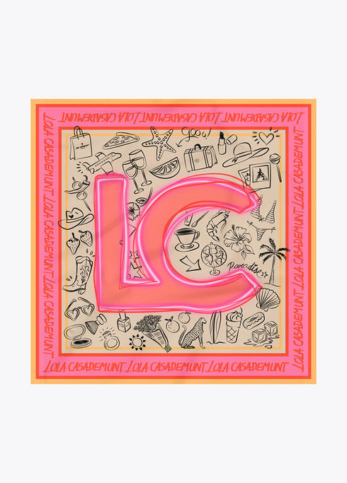 Pañuelo satinado con diferentes motivos y logo LC NEGRO-MULTICOLO