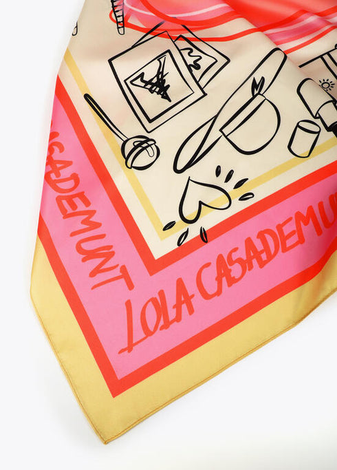 Pañuelo satinado con diferentes motivos y logo LC NEGRO-MULTICOLO