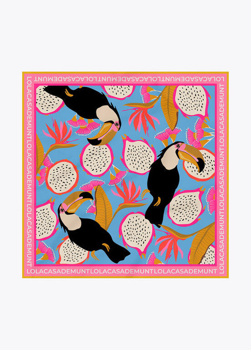Pañuelo satinado con estampado tropical AZUL-MULTICOLOR