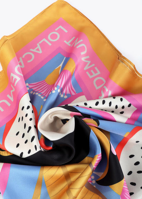 Pañuelo satinado con estampado tropical AZUL-MULTICOLOR