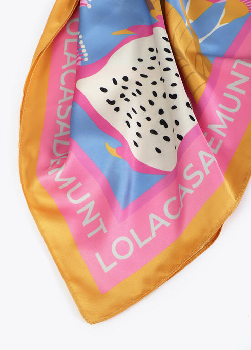 Pañuelo satinado con estampado tropical AZUL-MULTICOLOR