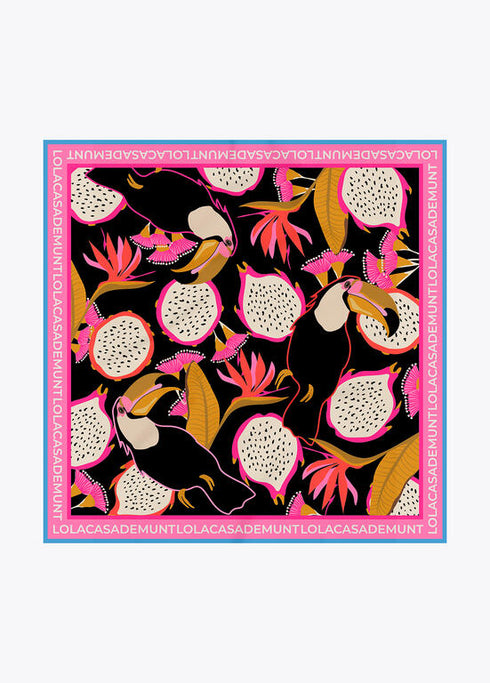 Pañuelo satinado con estampado tropical NEGRO-MULTICOLO