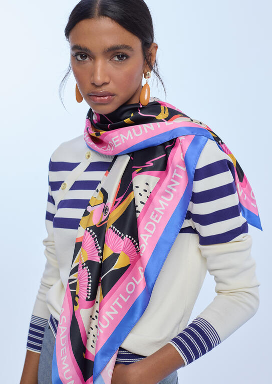 Pañuelo satinado con estampado tropical NEGRO-MULTICOLO