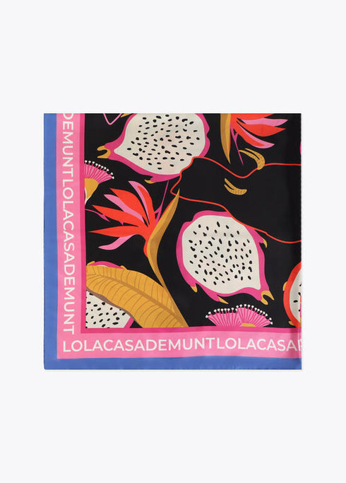 Pañuelo satinado con estampado tropical NEGRO-MULTICOLO