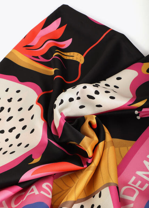 Pañuelo satinado con estampado tropical NEGRO-MULTICOLO