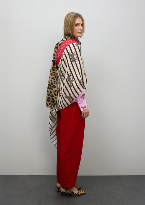 Fular estampado combinado de rallas y leopardos MARRON-MULTICOL