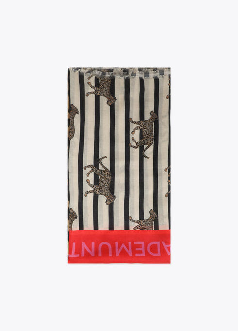 Fular estampado combinado de rallas y leopardos MARRON-MULTICOL
