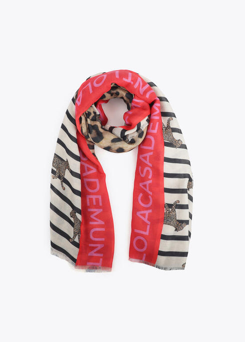 Fular estampado combinado de rallas y leopardos MARRON-MULTICOL