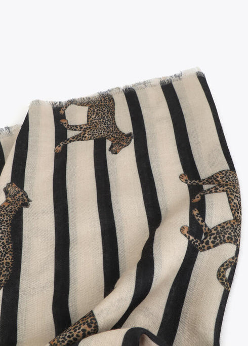 Fular estampado combinado de rallas y leopardos MARRON-MULTICOL