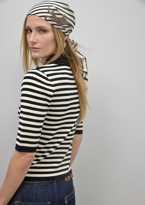 Pañuelo satinado con estampado combinado de rallas y leopardo NEGRO-MULTICOLO