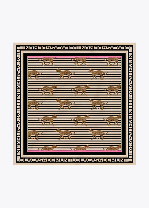Pañuelo satinado con estampado combinado de rallas y leopardo NEGRO-MULTICOLO