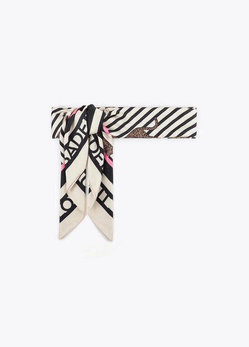 Pañuelo satinado con estampado combinado de rallas y leopardo NEGRO-MULTICOLO