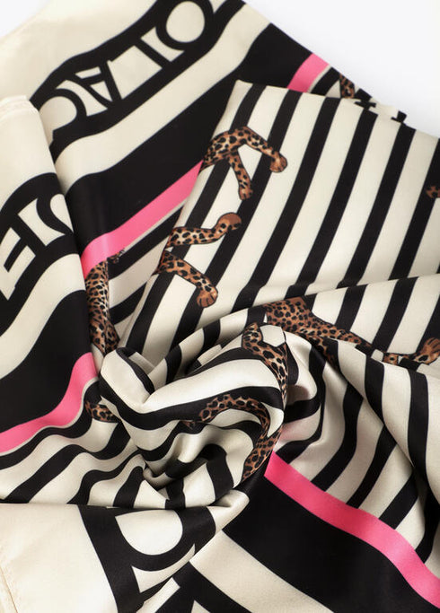 Pañuelo satinado con estampado combinado de rallas y leopardo NEGRO-MULTICOLO