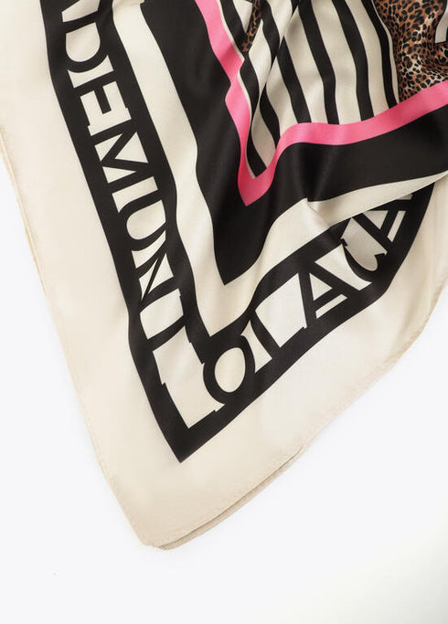 Pañuelo satinado con estampado combinado de rallas y leopardo NEGRO-MULTICOLO