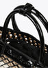 Mini cesto LOLA CASADEMUNT material trenzado de charol en tres tonos NEGRO- CRUDO