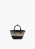 Mini cesto LOLA CASADEMUNT material trenzado de charol en tres tonos NEGRO- CRUDO