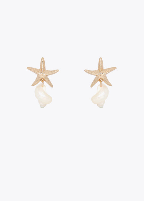 Pendiente Combinado Maxi Estrella Metálica y Caracola Natural