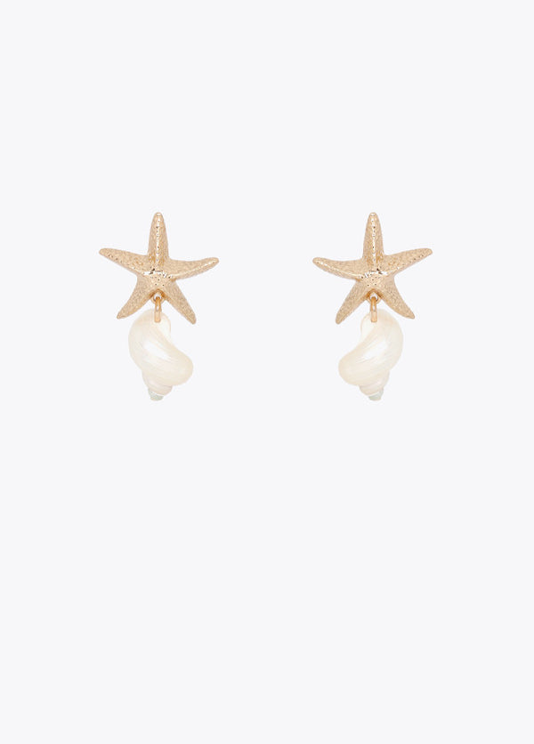Pendiente Combinado Maxi Estrella Metálica y Caracola Natural