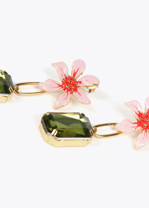 Pendiente joya flor y cristal VERDE-ROSA LOLA CASADEMUNT