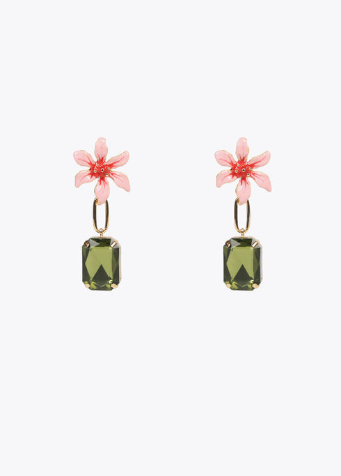 Pendiente joya flor y cristal VERDE-ROSA LOLA CASADEMUNT