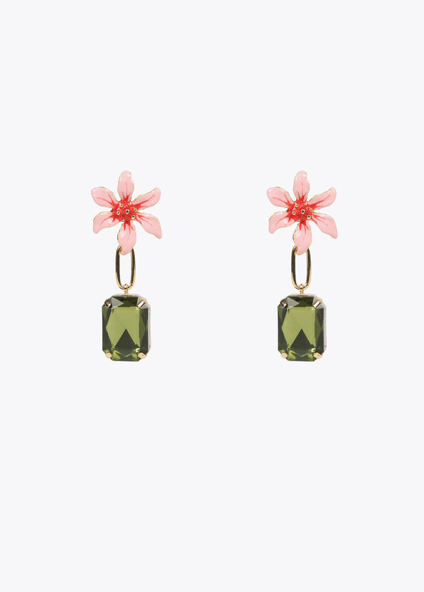Pendiente joya flor y cristal VERDE-ROSA LOLA CASADEMUNT