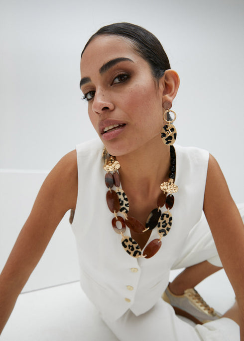 Pendientes pendant con pieza print MARRON - CRUDO LOLA CASADEMUNT