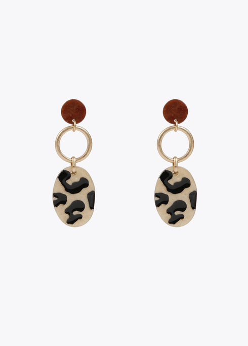 Pendientes pendant con pieza print MARRON - CRUDO LOLA CASADEMUNT