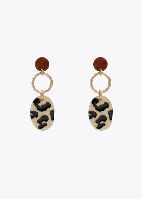 Pendientes pendant con pieza print MARRON - CRUDO LOLA CASADEMUNT