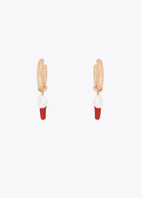 Pendientes de Aro con Charms de Coral y Perla