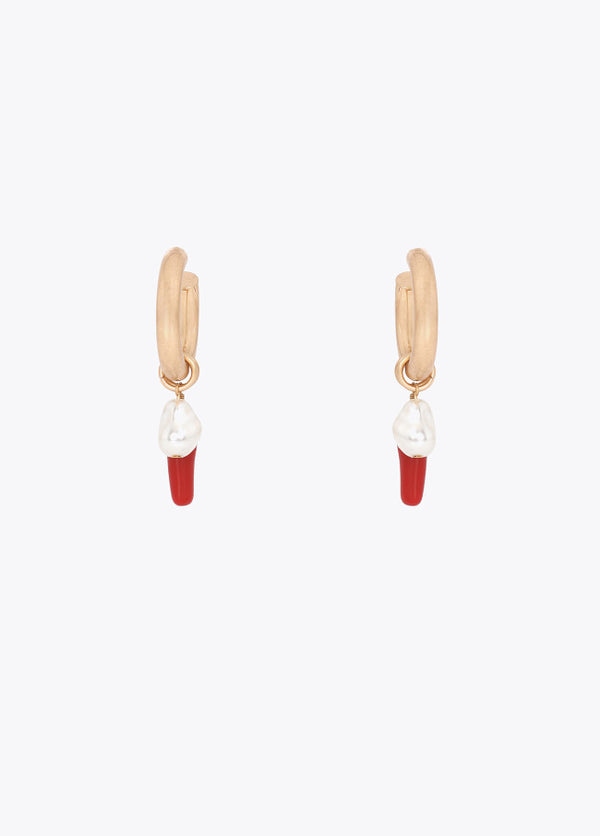 Pendientes de Aro con Charms de Coral y Perla
