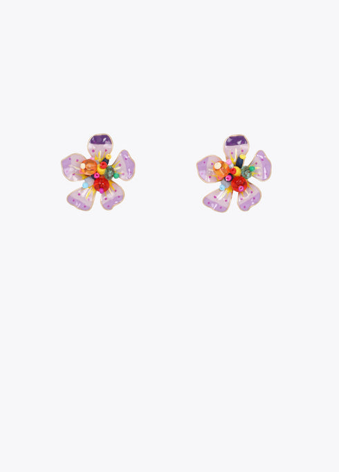 Pendientes de Flor Lacada con Abalorios Multicolor