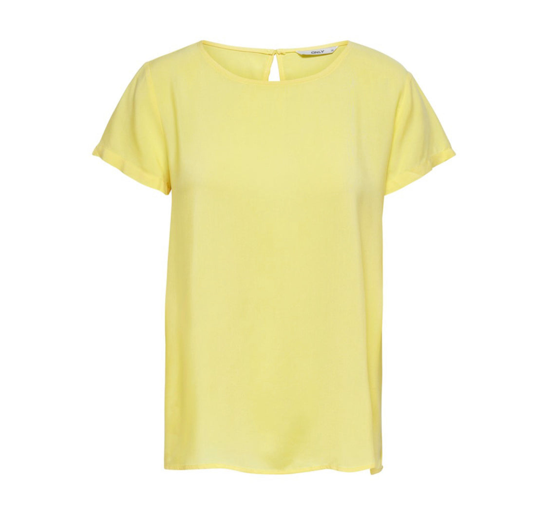 Blusa mujer manga corta color amarillo detalle lazo