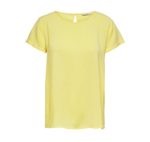 Blusa mujer manga corta color amarillo detalle lazo